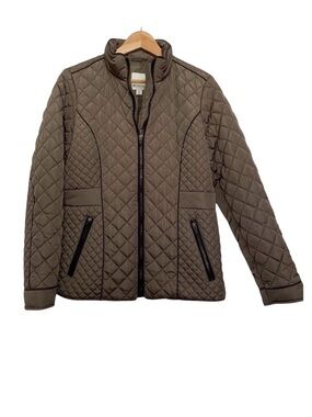 Spanner quilted jacket kaki olive mid coat trendy zip up stylish timeless Large